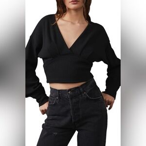 We The Free All Nighter Long Sleeve Surplice Crop Top